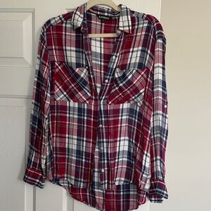 Express Red Navy and White Plaid Shirt